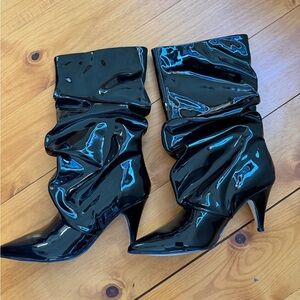 Black Patent Leather Slouch Boots
